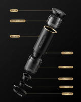 Umbrali One exploded parts diagram — top cap, water reservoir, main body, locking cup, water tank cup, capsule holder, powder scoop, USB-C cable