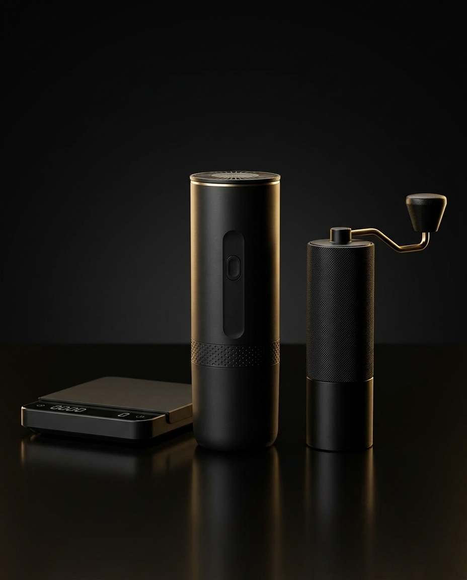 The Umbrali Complete Set — machine, scale, and grinder together